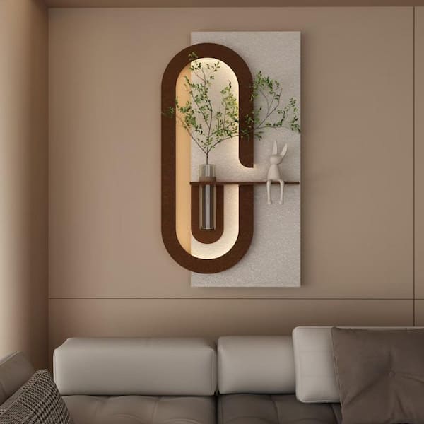 23.62 in. x 47.24 in. Light Coffee with 3-Color LED and 3D Art Sculpture Sandstone Wall Architectural Decor