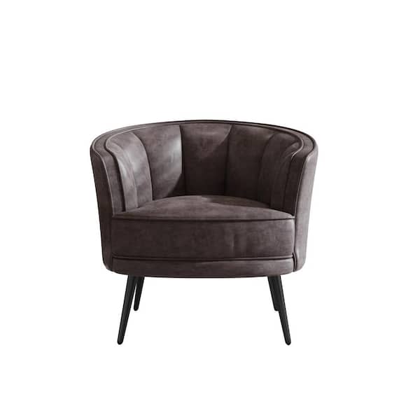 STICKON Brown PU Leather Arm Chair (Set of 1)