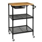 Black Kitchen Cart with Natural Wood Top