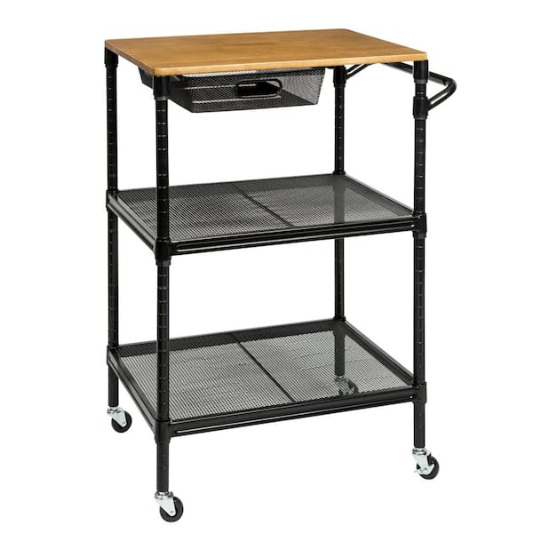 Honey-Can-Do Black Kitchen Cart with Natural Wood Top