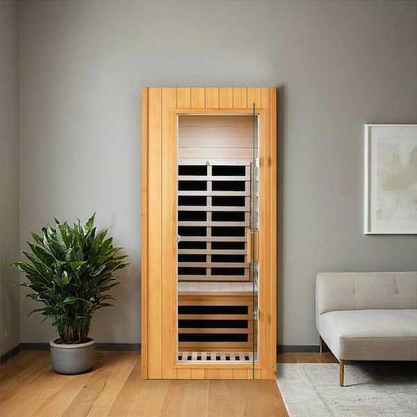 Spygo Moray 1-Person Indoor Hemlock Infrared Sauna with 5 Far-Infrared Carbon Crystal Heaters and Bluetooth Speakers