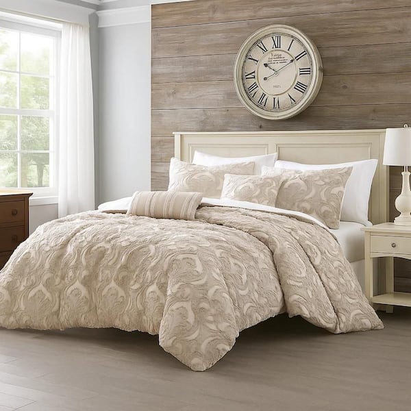 Kile 6- Piece Beige Medallion Cotton King Comforter Set