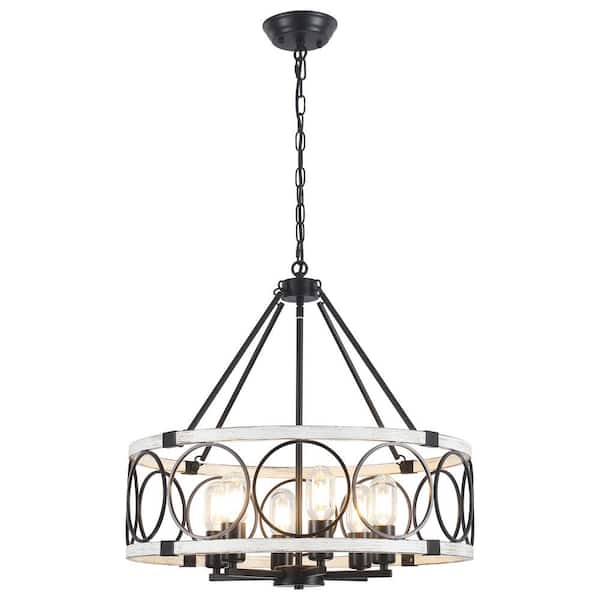 ADSENSTY 6 - Light Distressed White\Black Dimmable Chandelier for Dining Room Kitchen Island Entryway with no bulbs included