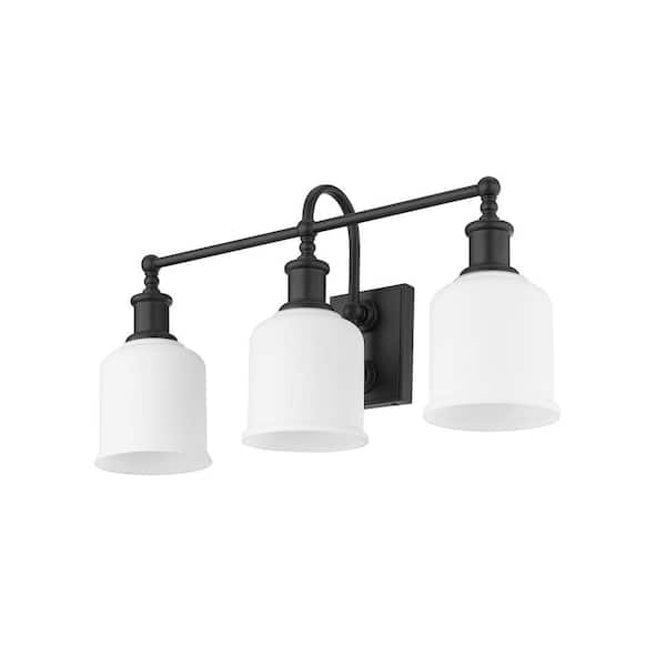 Unbranded - Bryant 24 in. 3-Light Matte Black Vanity Light with Glass Shade
