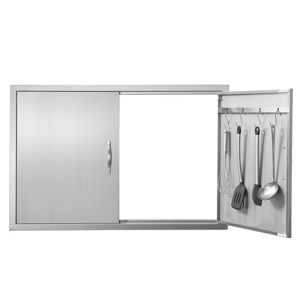 VEVOR Double Outdoor Kitchen Door 39 in. W x 26 in. H BBQ Access Door Stainless Steel Flush Mount Door Wall Vertical Door