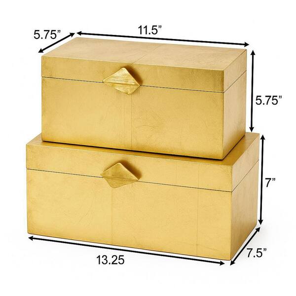 Vintiquewise Set of 2 Decorative Wooden Storage Boxes with Gold