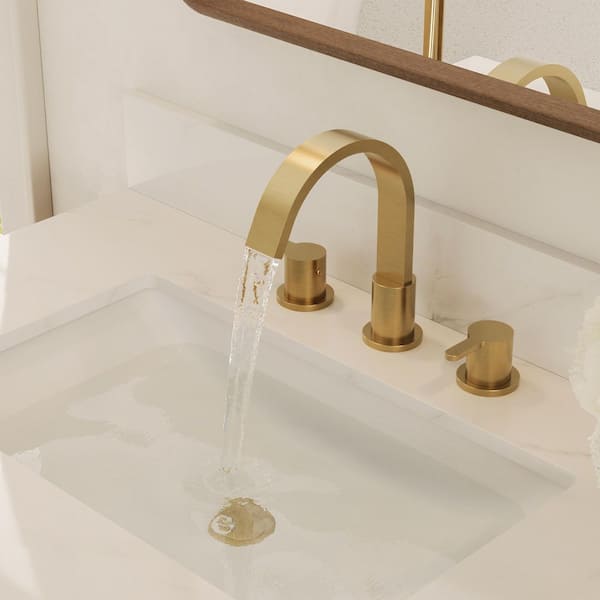 8 in. Waterfall Widespread Double Handle 360° Swivel Bathroom Faucet with Pop-Up Drain in Brushed Gold (1-Pack)