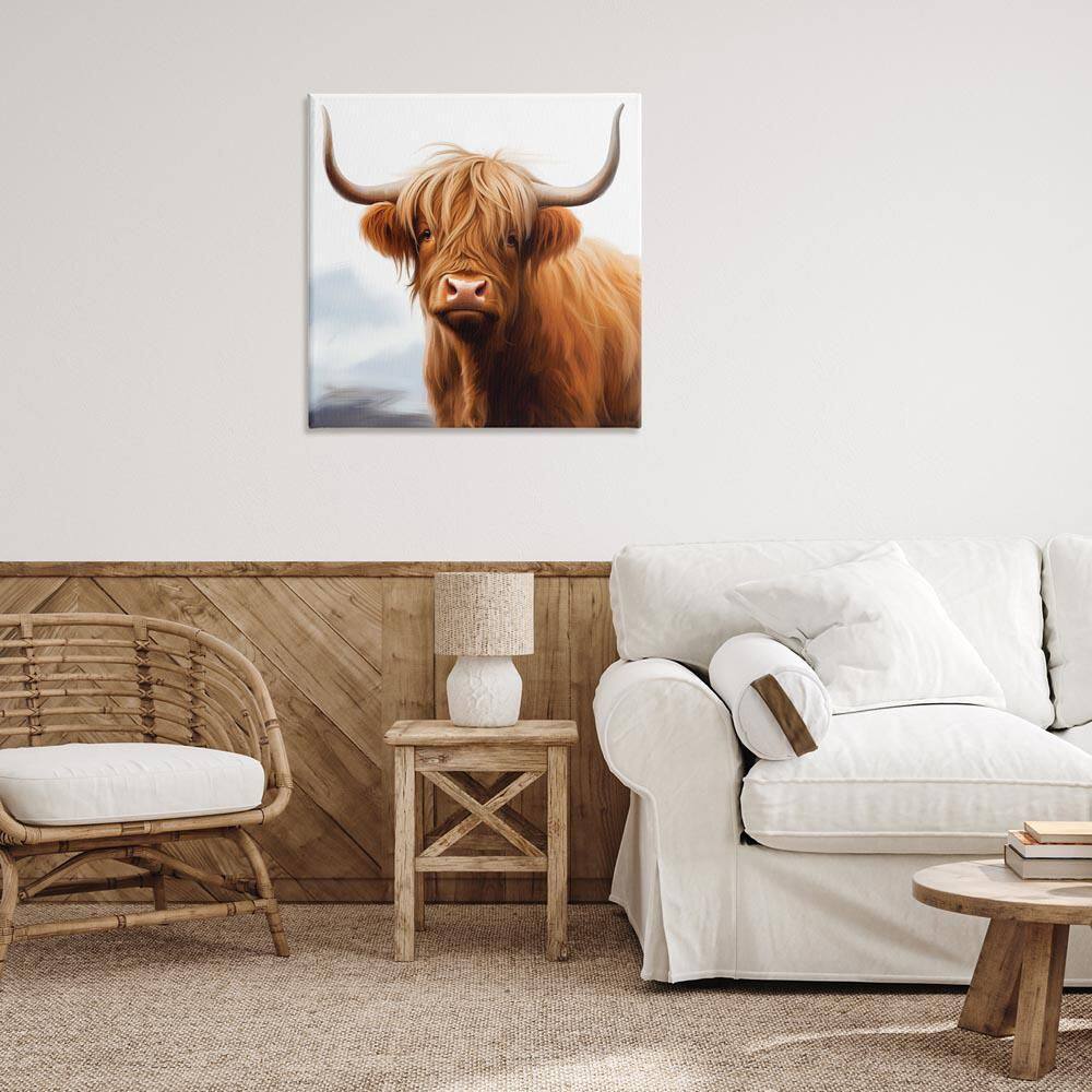 Long Horn Highland Cow Portrait by Heidi Kuntz Unframed Animal Graphic Art Print 30 in. x 30 in. price history on PriceWatchPro