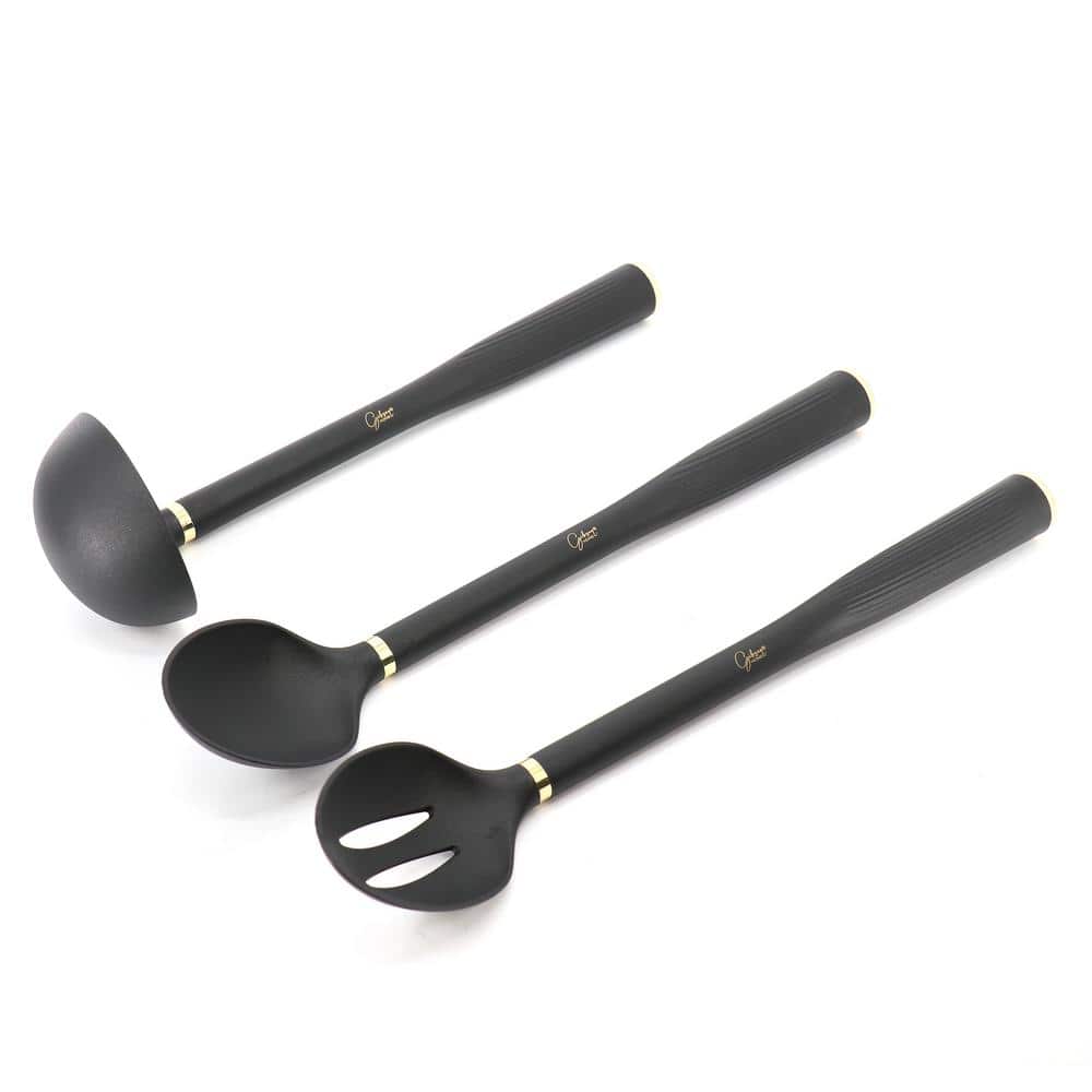 Black and Gold 10-Piece Nylon Kitchen Utensil Set with Crock