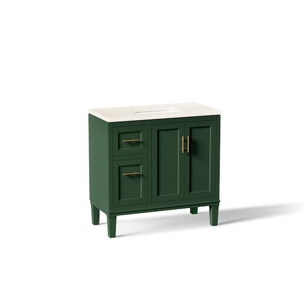 Chesil 36 in. Single Sink Freestanding Emerald Green Bath Vanity with Bianco Bella Quartz Top Assembled