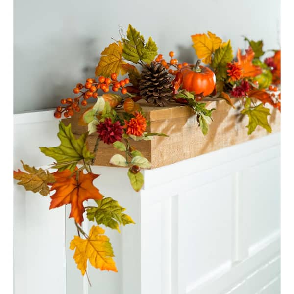 Evergreen Enterprises 72 in. Artificial Pumpkins and Pinecones Fall Garland