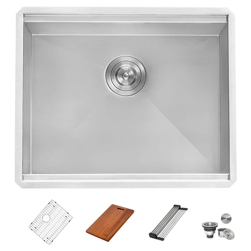 27" Stainless Steel Undermount Laundry Sink with Mahogany Cutting Board