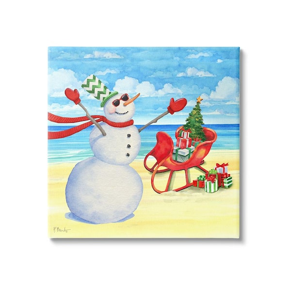 Stupell Industries Snowman on Beach Scene by Paul Brent 1-Piece Unframed Graphic Print Nature Poster Art Print 24 in. x 24 in.