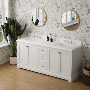 Moray 72 in. W x 22 in. D x 40 in. H Freestanding Double Sinks Bath Vanity in White with White Marble Countertop