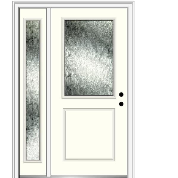 MMI Door 50 in. x 80 in. Left-Hand Inswing Rain Glass Alabaster Fiberglass Prehung Front Door on 4-9/16 in. Frame