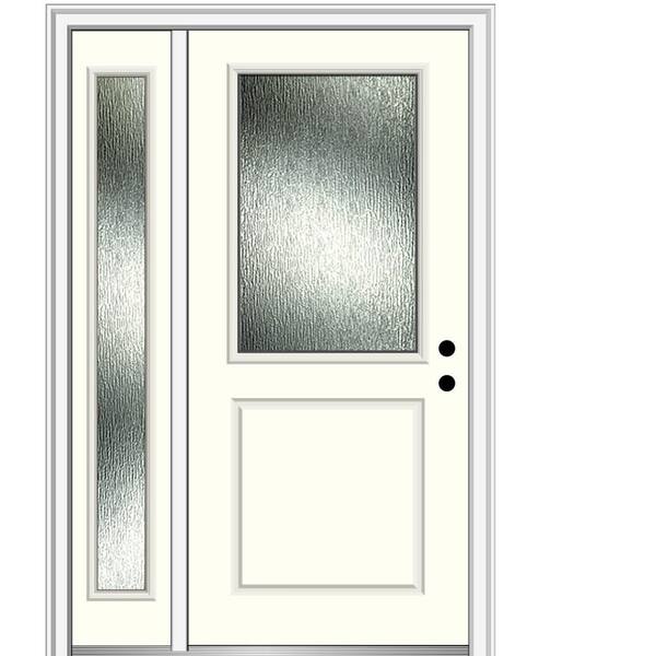 MMI Door 48 in. x 80 in. Left-Hand/Inswing Rain Glass Alabaster Fiberglass Prehung Front Door on 6-9/16 in. Frame