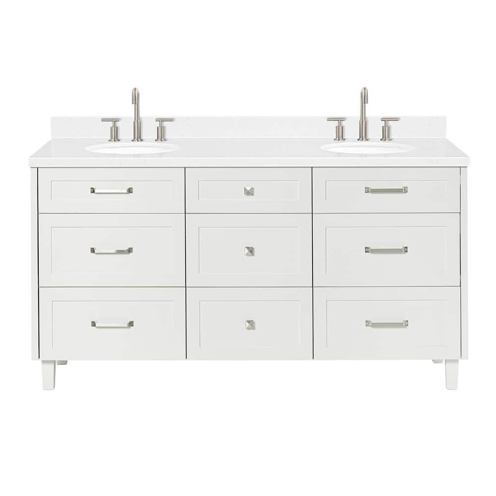Monroe 66" White Wood Double Sink Vanity with Quartz Top