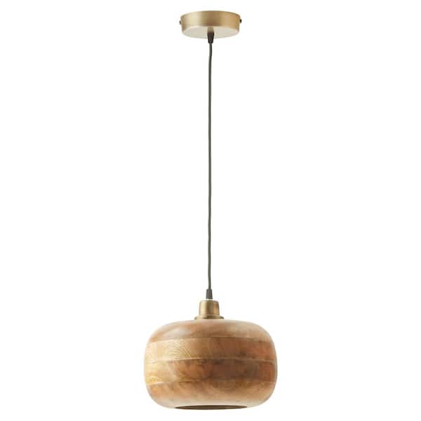 River of Goods Hugo 1-Light Gold and Chestnut-Colored Wooden Globe Adjustable Pendant Shaded