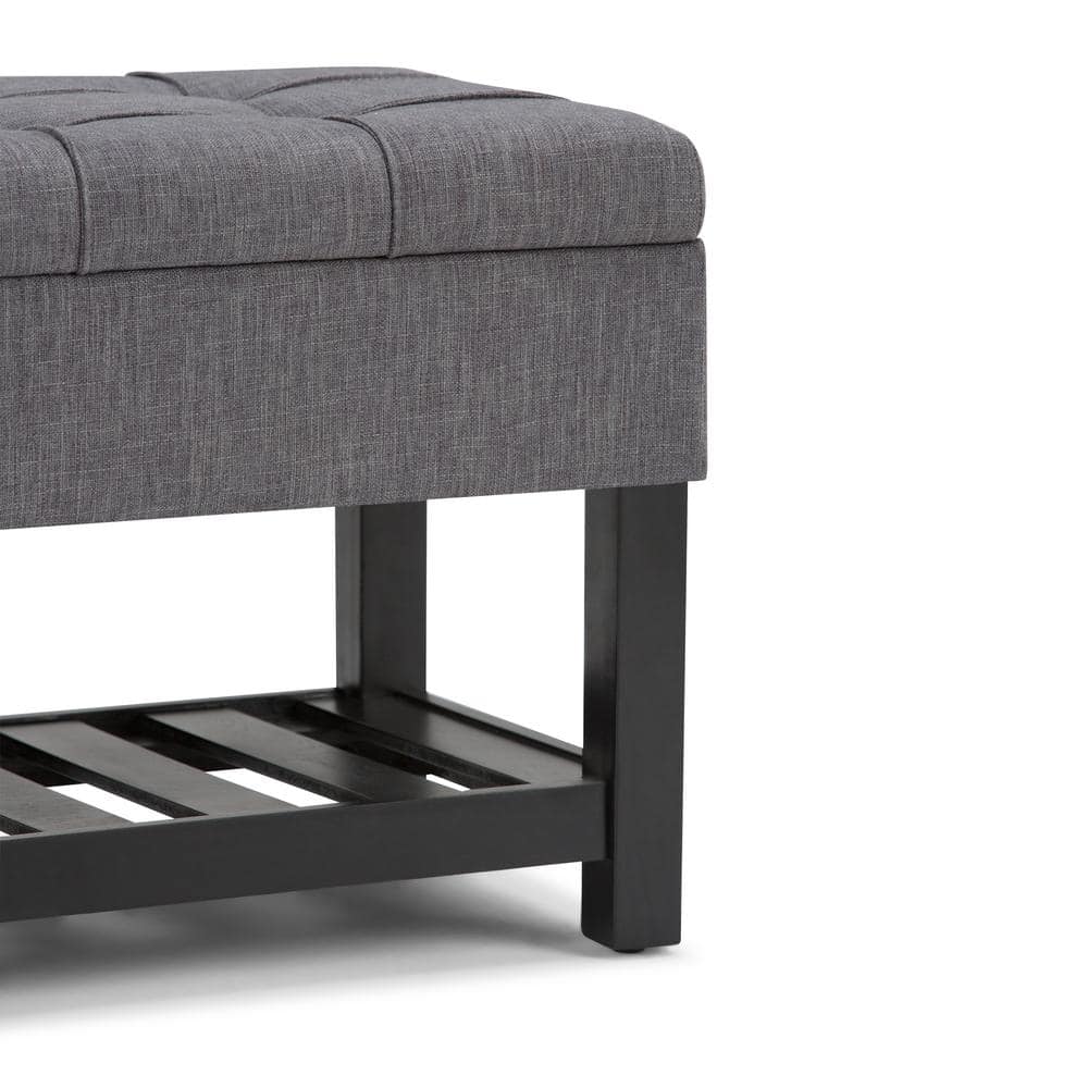Slate Gray Tufted Wood Rectangular Ottoman Bench with Storage