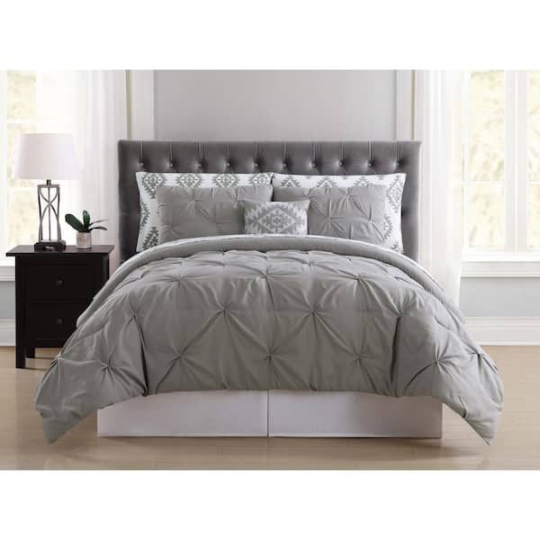 Truly Soft Pueblo Pleated 8-Piece Grey Full Comforter Set