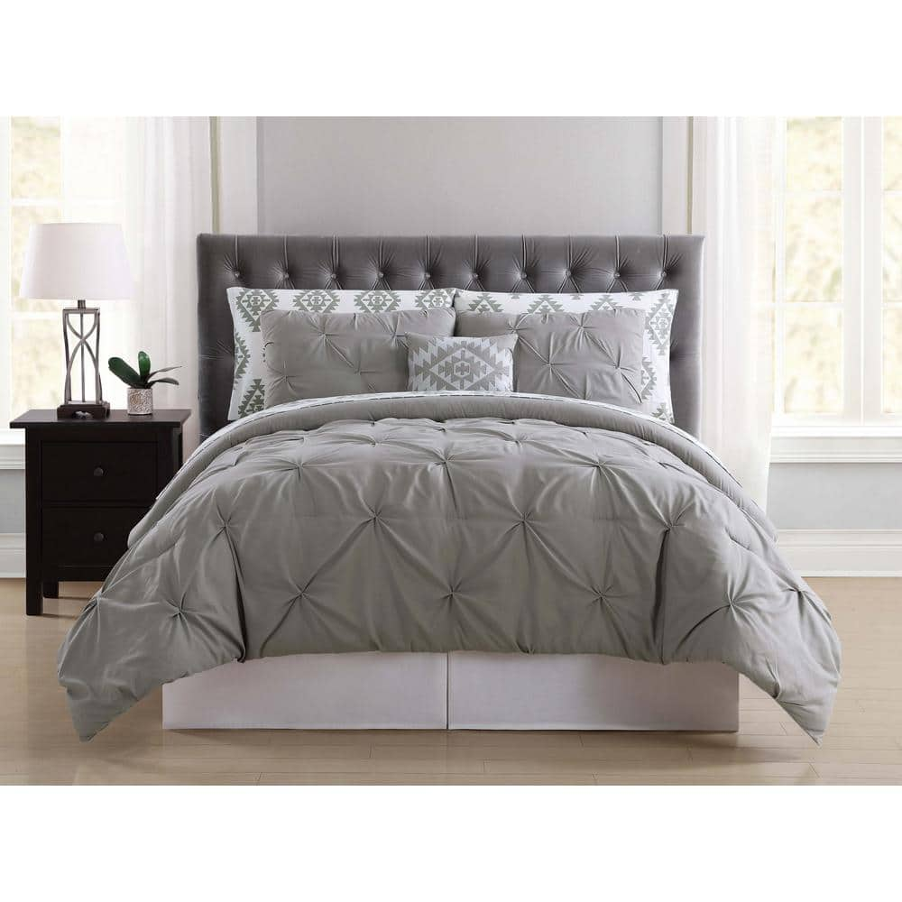 Truly Soft Pueblo Pleated 8-Piece Grey Queen Comforter Set BIB1969GYQPB ...