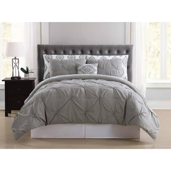 Truly Soft Pueblo Pleated 6-Piece Grey Twin Comforter Set