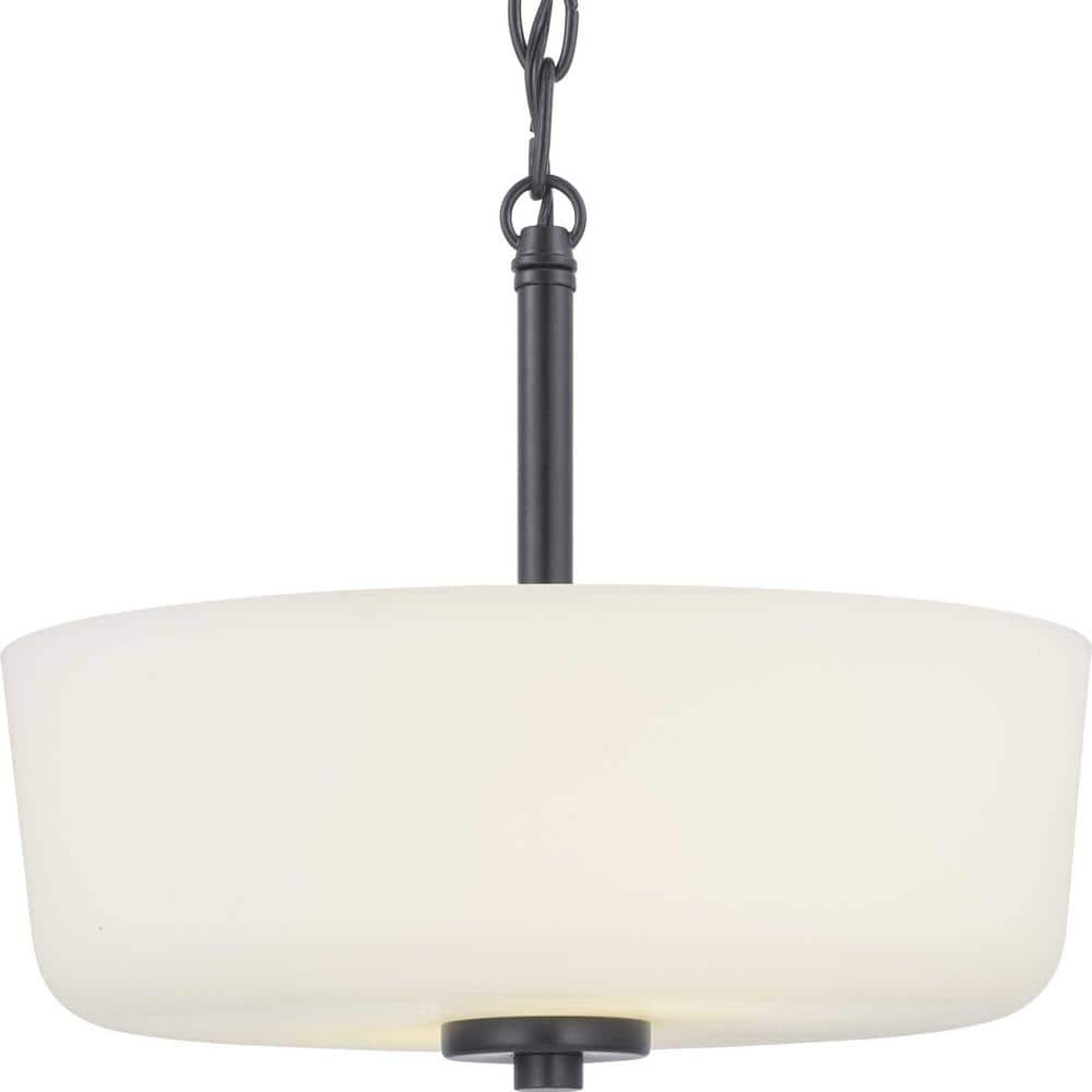 Tobin Matte Black and Etched White Glass 2-Light Semi-Flush Ceiling Fixture