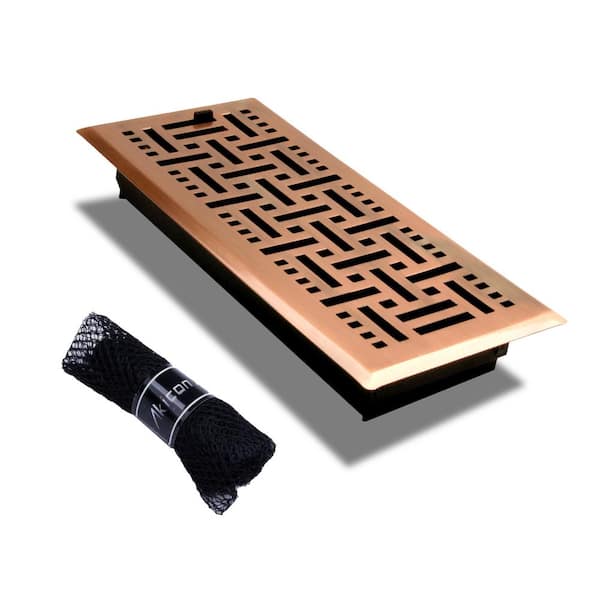 Akicon 4"x10" Floor Register with Trap Net, Copper Finishing, Check Design