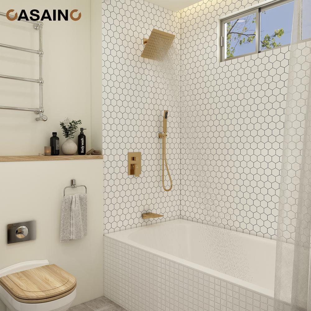 Brushed Gold Multi-Head Rainfall Shower System with Handheld