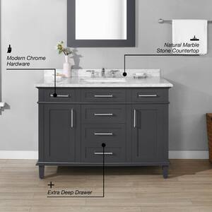 Sonoma 48 in. W x 22.1 in. D x 34.3 in. H Freestanding Bath Vanity in Dark Charcoal with Carrara Marble Marble Top