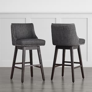 Martin 30 in. Charcoal Grey Solid Wood Frame Swivel Counter Height Bar Stool with Back and Fabric Seat (Set of 2)