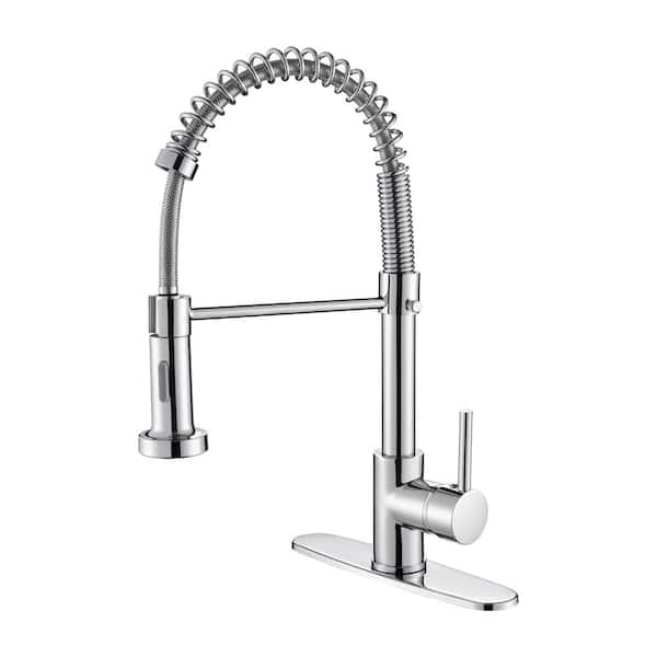 cobbe High Arc Single Handle Spring Pull Down Sprayer Kitchen Faucet with 2-Function Sprayer Included in Chrome