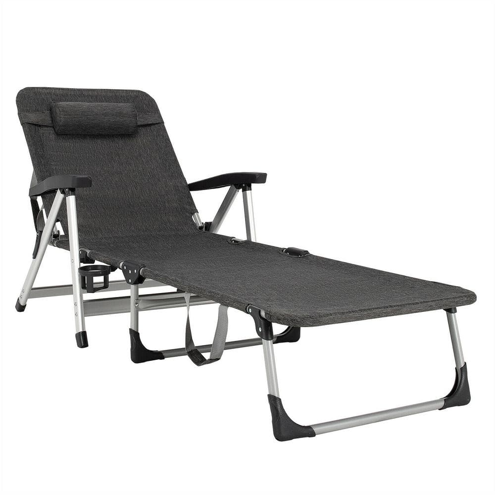 ANGELES HOME Beach Folding Outdoor Lounge Chair With 7 Adjustable Positions in Gray (Set of 1) -  SA101-9NP65GR