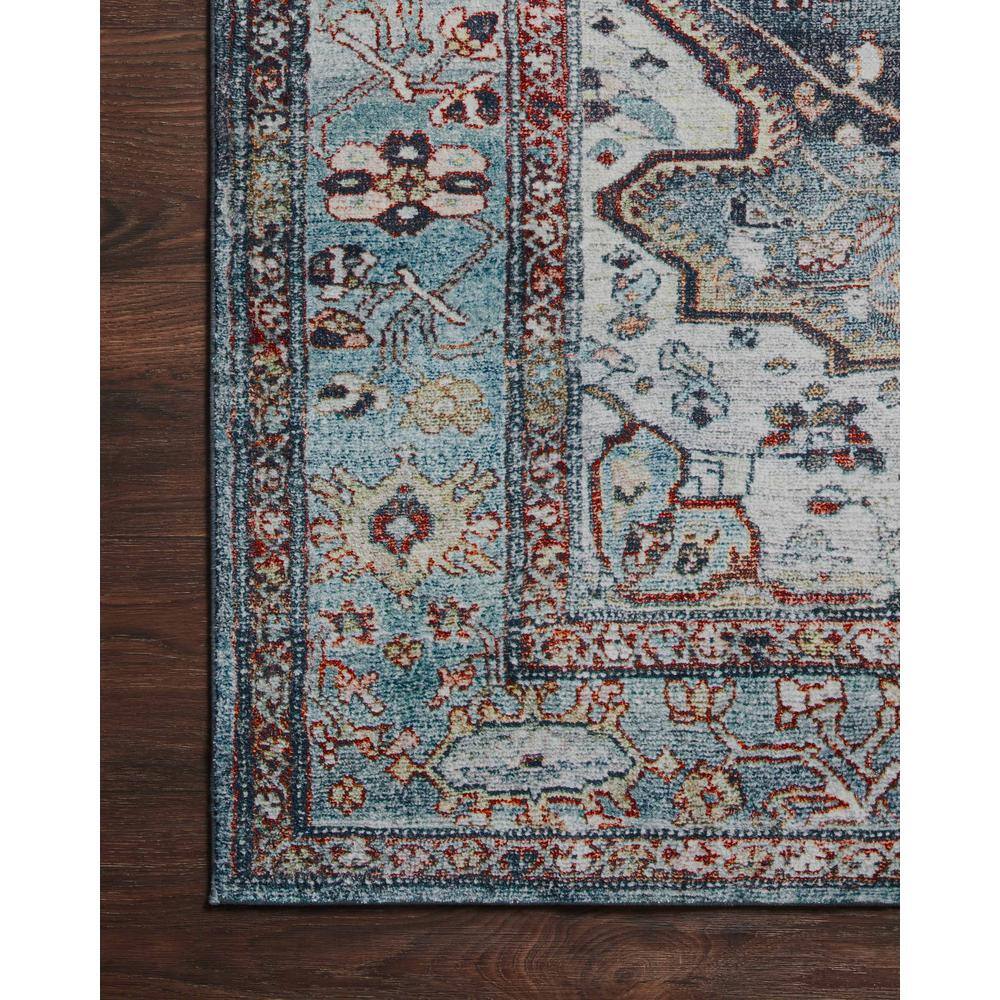 Blue and Brick Medallion Stain-Resistant Synthetic Area Rug