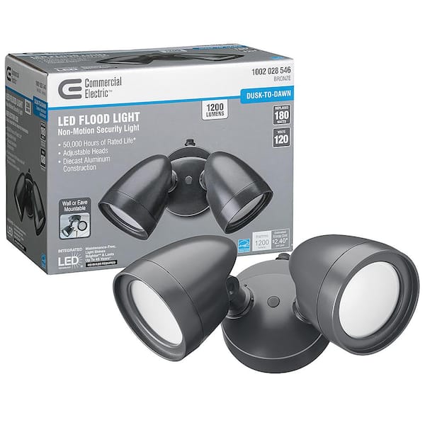 Defiant 2 Head Dark Bronze Outdoor Integrated LED Security Flood Light ...