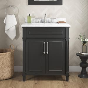 Aberdeen 30 in. Single Sink Black Bath Vanity with Carrara Marble Top (Assembled)