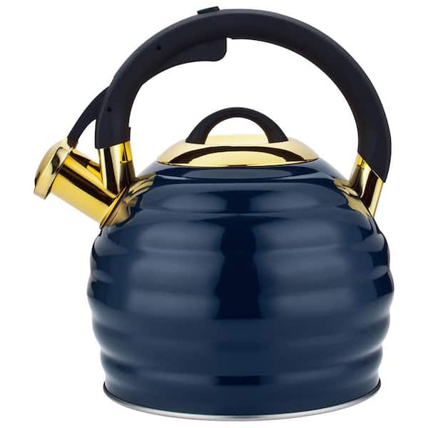 13-Cup Blue Stainless Steel Whistling Stovetop Tea Kettle with Heat Proof Ergonomic Handle, Dishwasher Safe