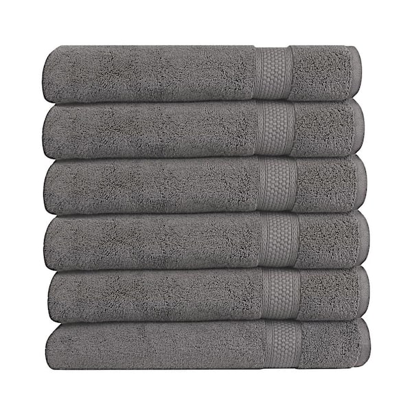 A1 Home Collections A1HC Hand Towel 500 GSM Duet Technology 100% Cotton Ring Spun Charcoal 16 in. x 28 in. Quick Dry (Set of 6)