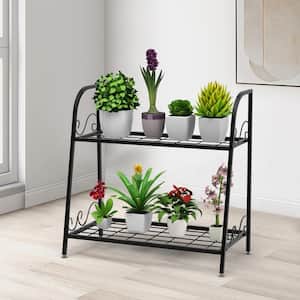 24.5 in Tall 2-Tiered Outdoor Black Steel Plant Stand