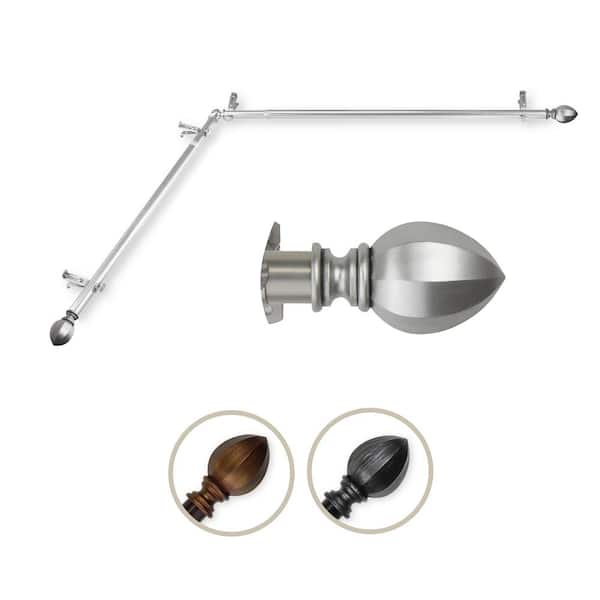 Rod Desyne 13/16" Dia Adjustable 120" to 170" Single Corner Window Curtain Rod in Satin Nickel with Garnet Finials