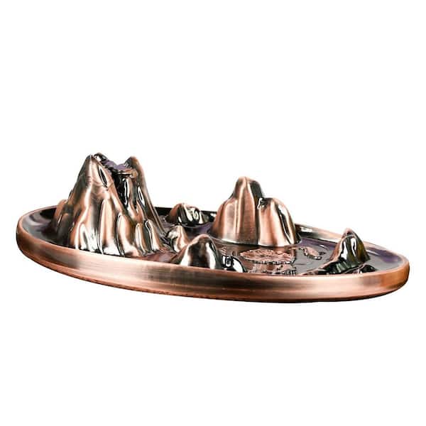Metal Zinc Alloy Incense Waterfall Fountain Holder with Sticks and Cones, Tweezers, Box