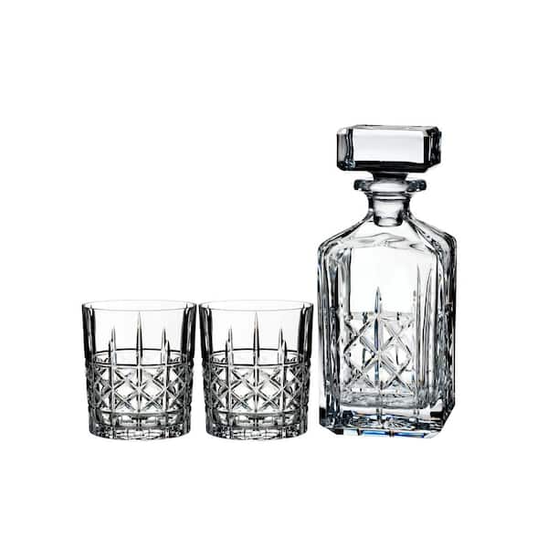 Marquis By Waterford Brady 32 oz. Clear Crystal Decanter and Double Old-Fashioned Glasses (Set of 3)
