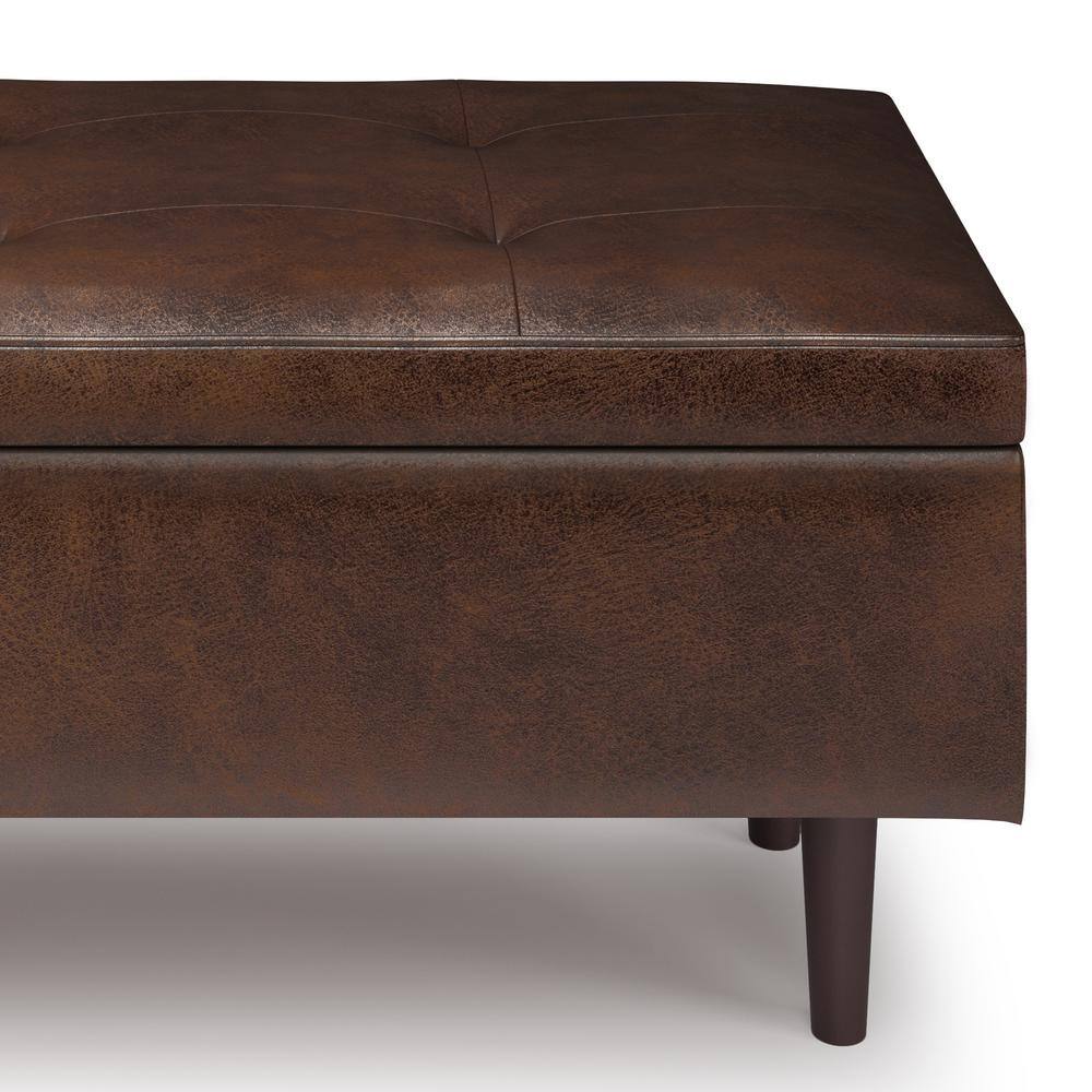 Shay Mid Century Distressed Chestnut Brown Faux Leather Storage Ottoman