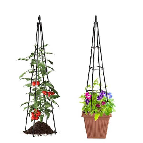 48 Inch Tubular Steel Garden Trellis Climbing Plants Obelisk Vine Support Potted Vertical Tower Black 2-Pack