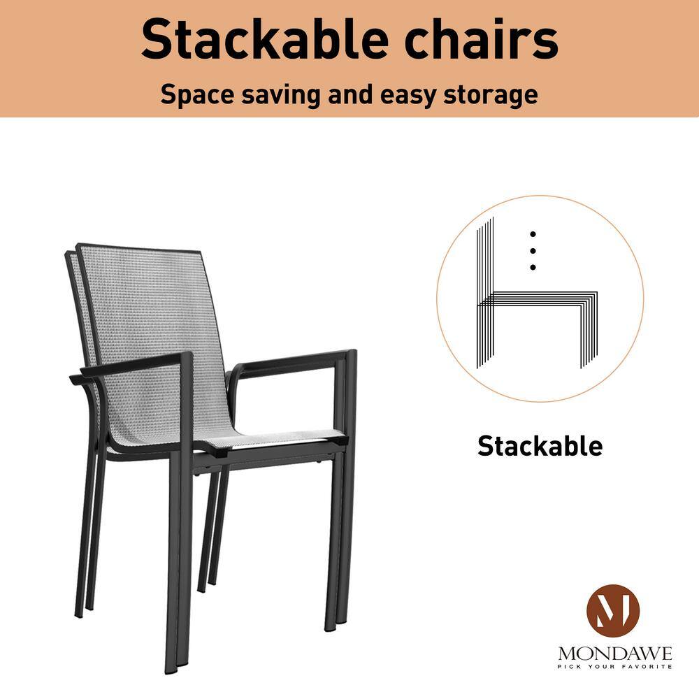 Black Metal Mesh Stackable Outdoor Dining Chairs, Set of 2