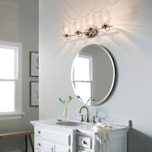 Janiel 33.25 in. 4-Light Polished Nickel Vintage Bathroom Vanity Light with Clear Glass Shade
