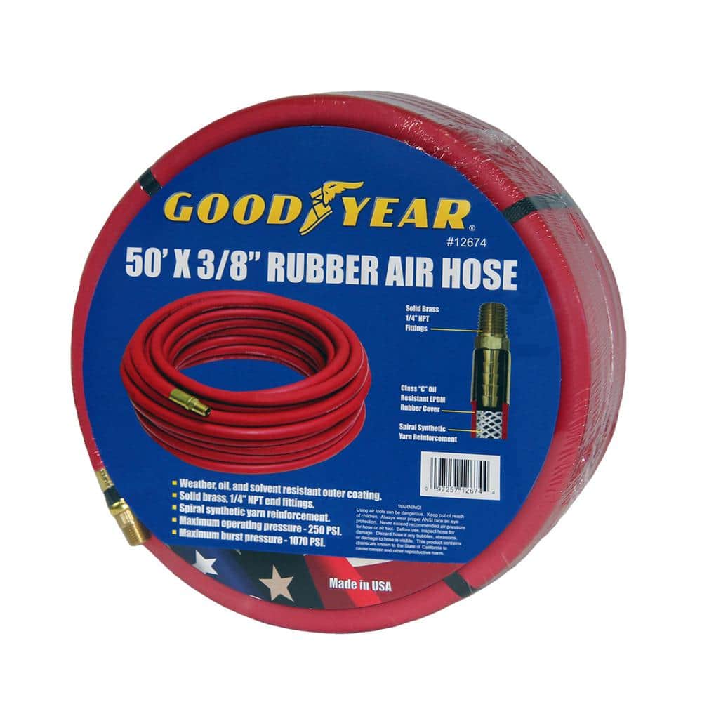 Rubber Air Hose 250 PSI Air Compressor Hose 12707 x 1/2" in Goodyear 50' ft 