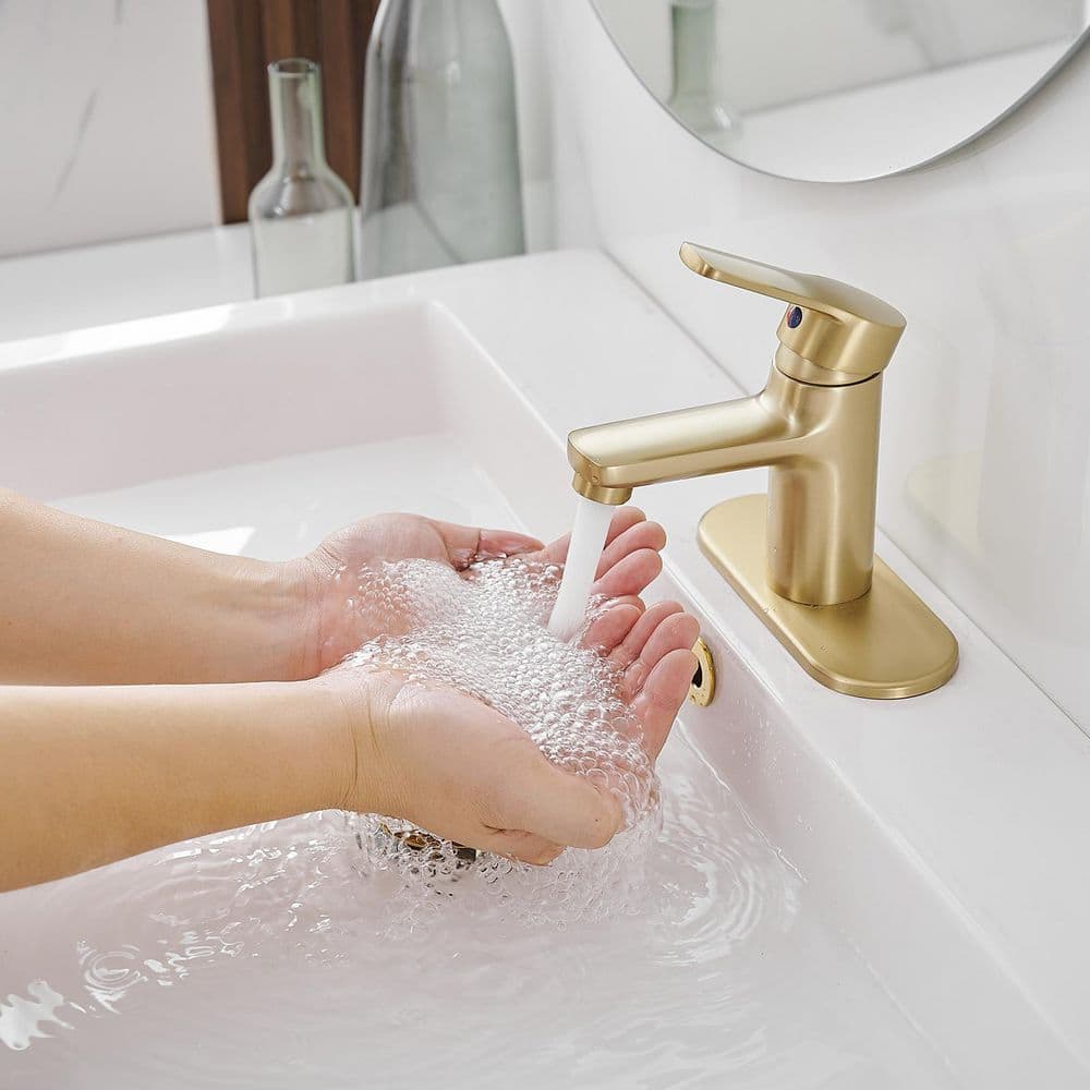 Brushed Gold Single Handle Stainless Steel Bathroom Faucet with Drain