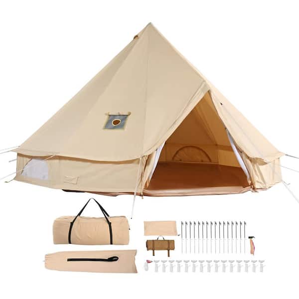 12 Person Canvas Glamping Bell Tent, Breathable Waterproof Large Yurt Tent, 23 ft. x 23 ft. x 137 in. (Diameter 7M)