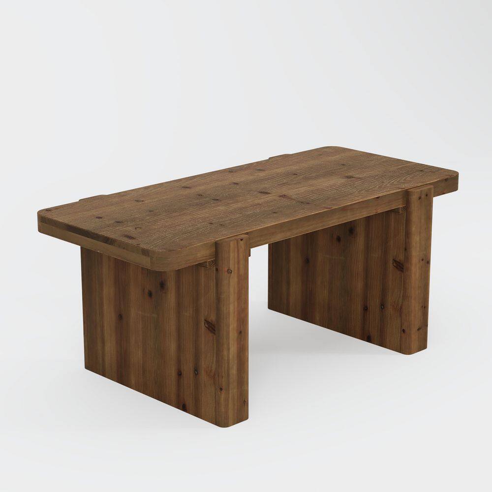 Allan 47.24 in. Brown Rectangle Solid Wood Coffee Table with Round Edges, Retro Living Room Center Table